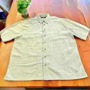 Vintage Oversized Plaid  Gingham Pastel Green Short Sleeves Button Down Shirt.